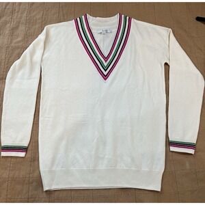 Boden Wool Cashmere Blend Cream V Neck w/Multicolor Stripes Sweater, Size Med